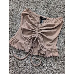 Forever 21 Ruched Drawstring Crop Tube Top Ribbed Ruffle Hem Casual Tank M